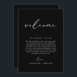 Black Minimalist Wedding program Welcome Bag card<br><div class="desc">Discover our elegant collection of black modern minimalist calligraphy wedding invitations,  signs,  and stationery. Designed for the contemporary couple,  each piece blends sleek simplicity with timeless calligraphy,  perfect for creating a chic and sophisticated wedding ambiance #zazzlemade</div>