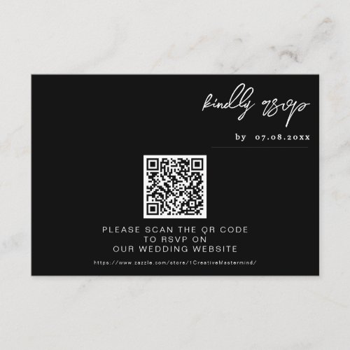 Black Minimalist Wedding QR Code RSVP Response Enc Enclosure Card