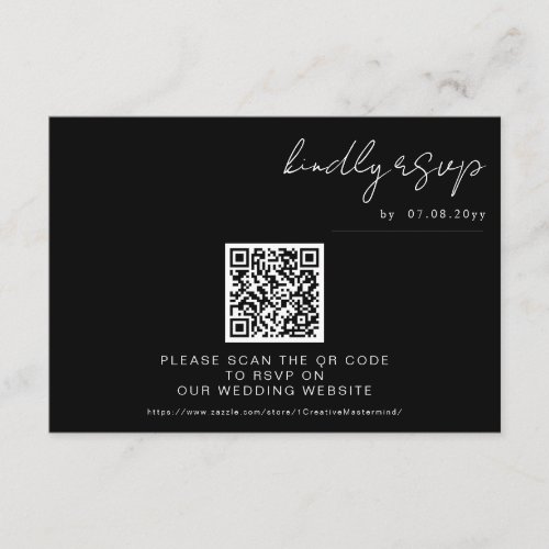 Black Minimalist Wedding QR Code RSVP Response Enclosure Card