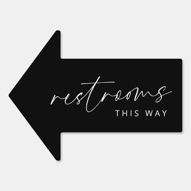 Black Minimalist Wedding Restrooms This Way Arrow Sign (Front)