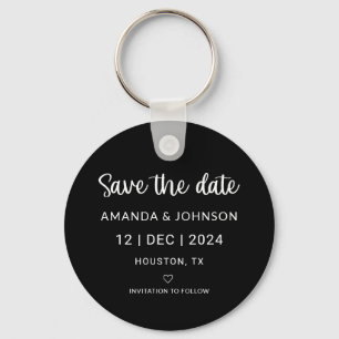Black Minimalist Wedding Save the Date QR Code  Keychain