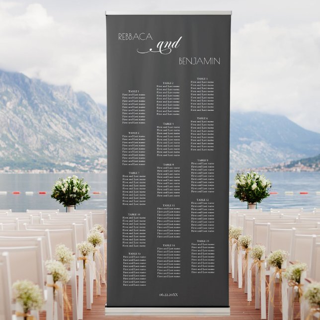 BLACK Minimalist Wedding Seating Chart Retractable Banner (Creator Uploaded)