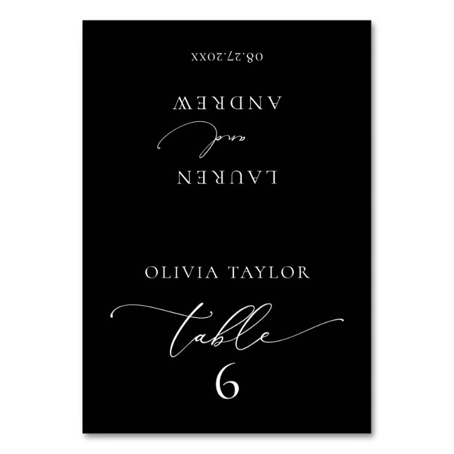 Black Minimalist Wedding Table Number (Front)