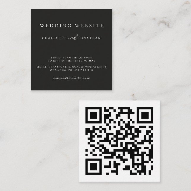Black Minimalist Wedding Website QR Code Enclosure (Front/Back)