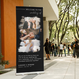 Black Minimalist Wedding Welcome Custom Photos Retractable Banner