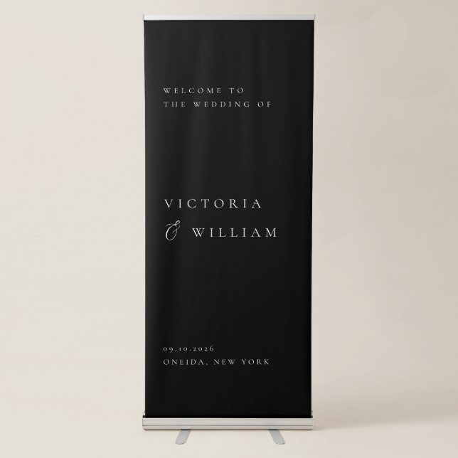 Black Minimalist Wedding Welcome Retractable Banner (Front)