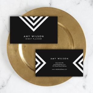 Black Minimalist White Chevron Geometric Business Card