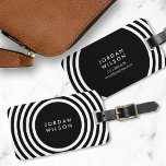 Black Minimalist White Circles Geometric Lines Luggage Tag<br><div class="desc">Travel in style with this modern luggage tag featuring a minimalist white geometric circle lines pattern against a black background. Personalize this tag with your information and for more options such as to change the font and it's size click the "Customize" button. *Please note that the Zazzle Watermark that appears...</div>