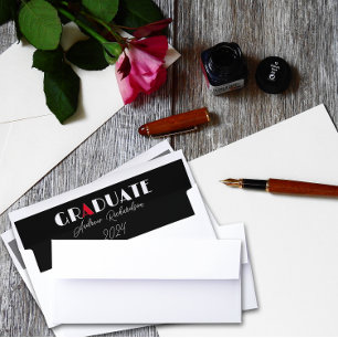 Black minimalist white red graduation name envelope liner
