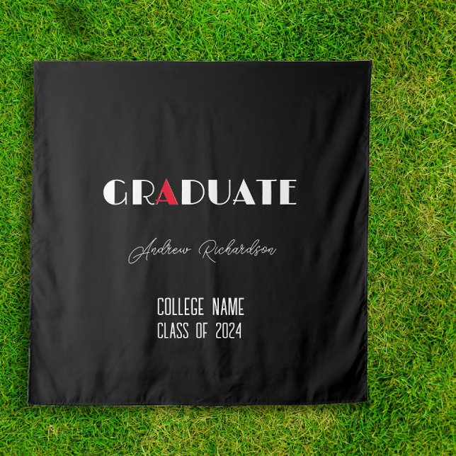 Black minimalist white red graduation name tapestry (Creator Uploaded)
