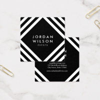 Black Minimalist White Square Lines Geometric Square Business Card