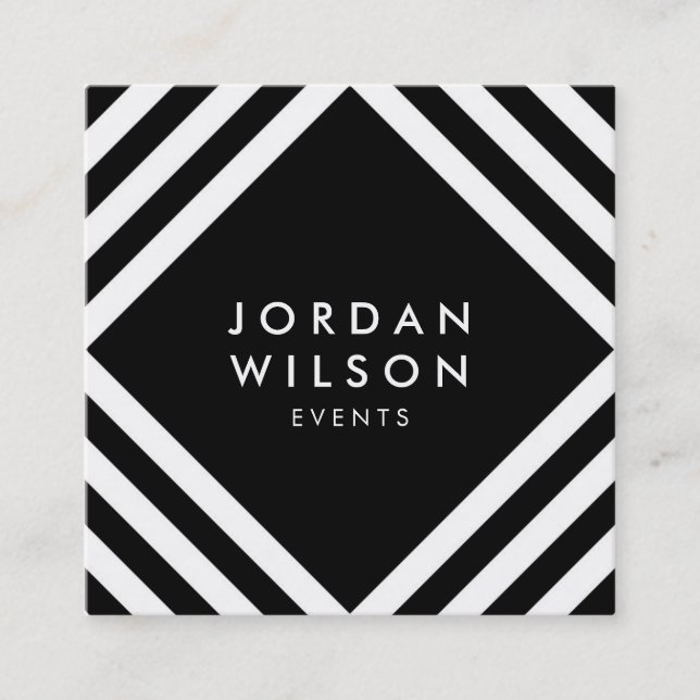 Black Minimalist White Square Lines Geometric Square Business Card (Front)