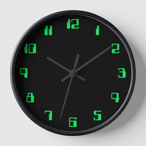 Black Minimalist with Vintage Computer Numerals Clock