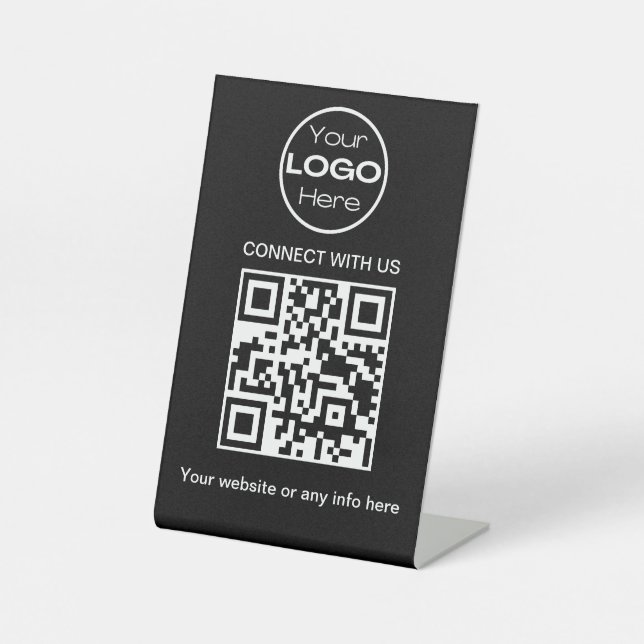 Black Minimalistic Business Logo and QR Code  Pedestal Sign (Front)