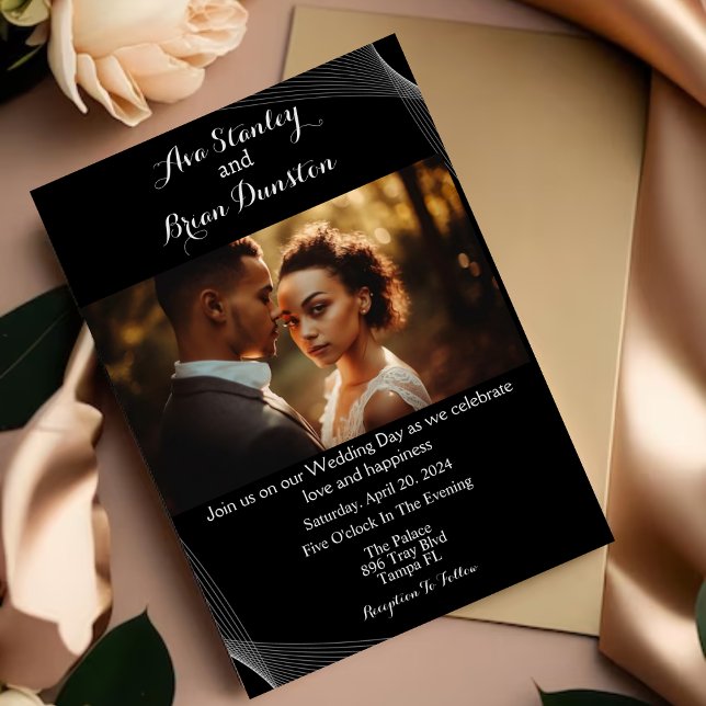 Black Minimalistic Modern Photo Wedding Invitation (Creator Uploaded)