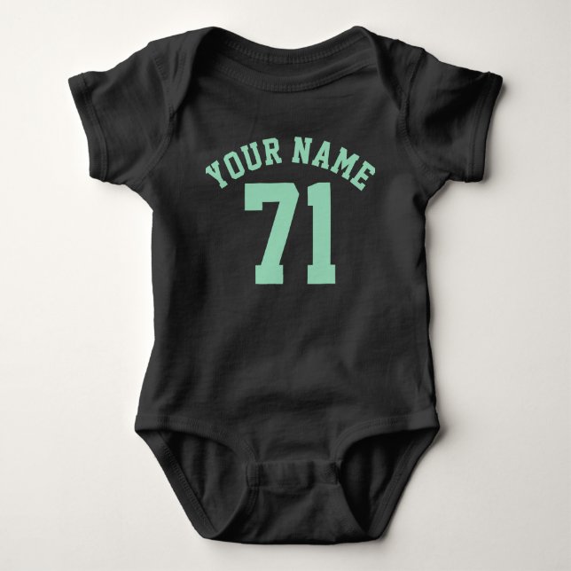 Black & Mint Green Baby | Sports Jersey Design Baby Bodysuit (Front)