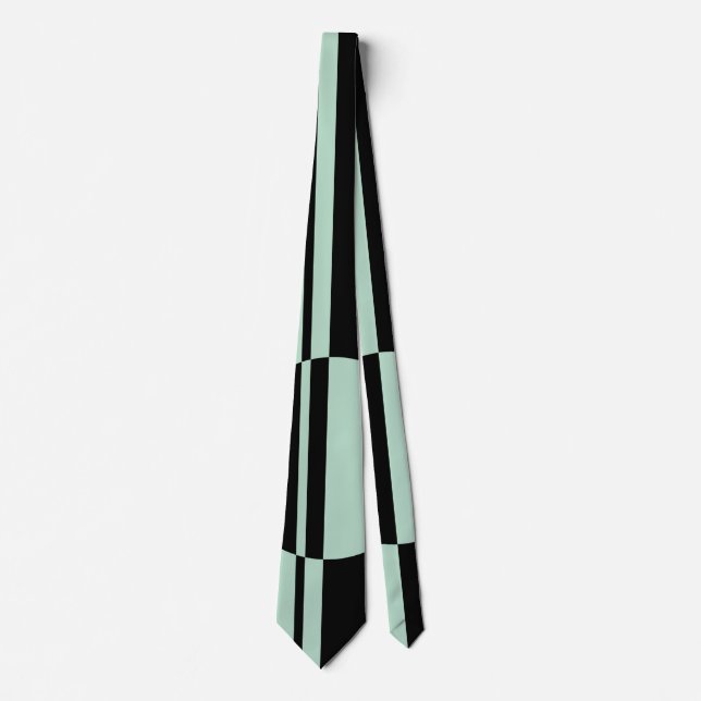 Black mint green bold circle stripes neck tie (Front)
