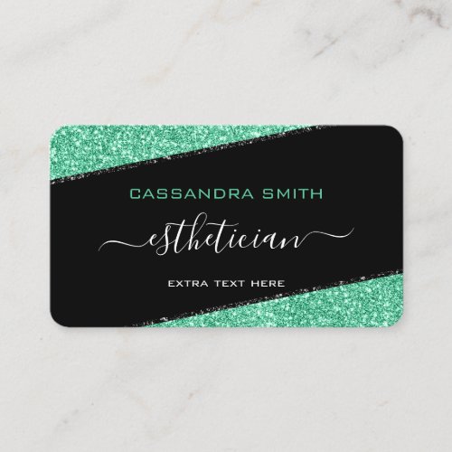 Black  Mint Green Glitter Licensed Esthetician Business Card