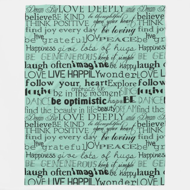 Black Mint Green Inspirational Words Fleece Blanket (Front)