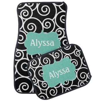 Black Mint Green Scroll Personalized Car Floor Mat by mybabytee at Zazzle