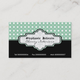 Black mint green white polka dot interiors business card