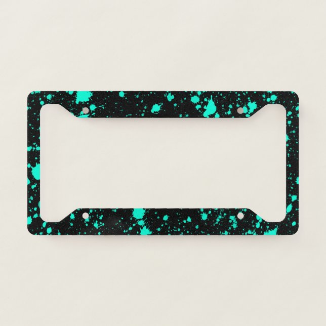 Black Mint Paint Splatter Artistic Splash Creative License Plate Frame (Front)