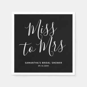 Black Miss to Mrs Simple Chic Boho Bridal Shower  Napkins
