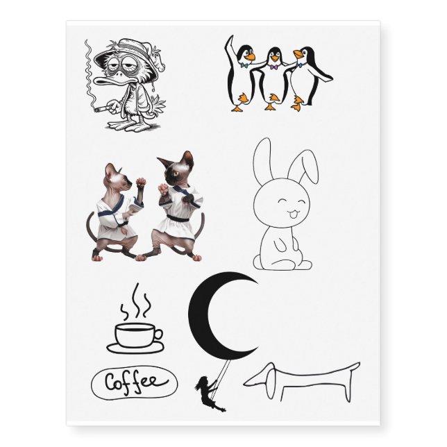 Black Mixed Art Temporary Tattoos (Front)