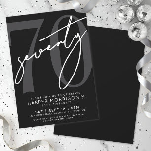 Black Modern 70th Birthday Party Invitation