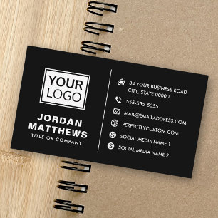Black modern add logo social media icons business card