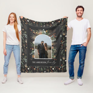 Black modern arch photo watercolor botanical fleece blanket