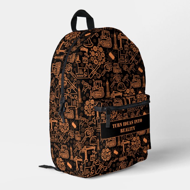 black modern  Architectural Blueprint Engineer Printed Backpack (Back Corner Left)