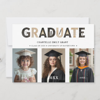 Black Modern Architecture Grad 3-Photo Timeline Invitation