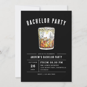 Black Modern Bachelor Party Watercolor Whiskey Invitation
