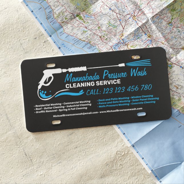 Black Modern Basic Pressure Washing Power Cleaning License Plate (In Situ)