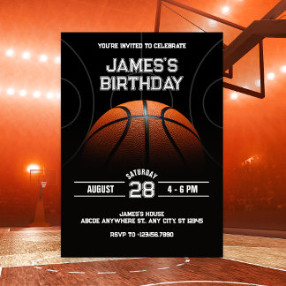Black Modern Basketball birthday Invitation