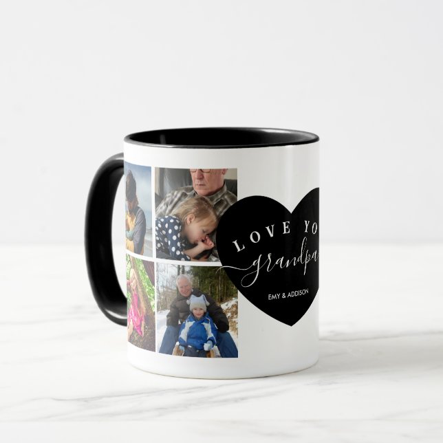 Black Modern Best Grandpa Ever Photo Custom Mug (Front Left)