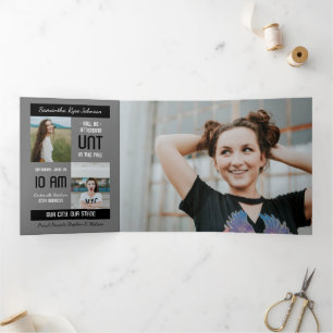 Black Modern Block 5-Photo Graduation Tri-Fold Invitation