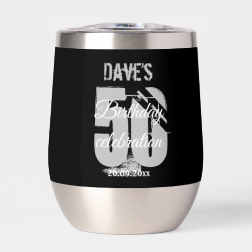 Black Modern Bold 50th Birthday Personalized  Thermal Wine Tumbler