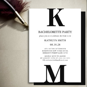 Black Modern Bold Monogram Bachelorette Party Invitation