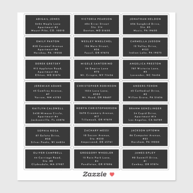 Black Modern Bold Wedding Guest Address Sticker (Sheet)