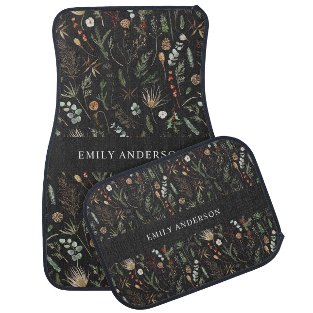 black modern botanical elegant contemporary car floor mat (Set)