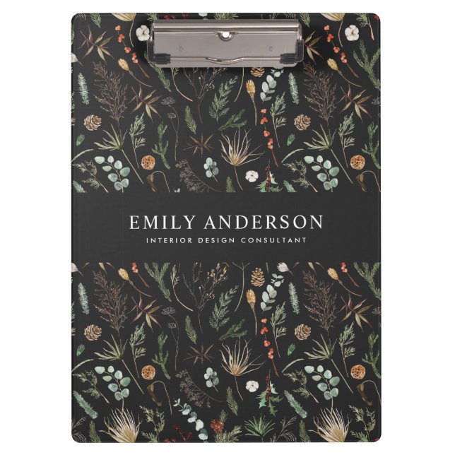 black modern botanical elegant contemporary clipboard (Front)