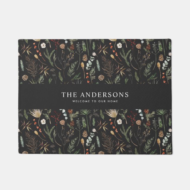 black modern botanical elegant contemporary doormat (Front)