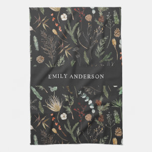 black modern botanical elegant contemporary kitchen towel