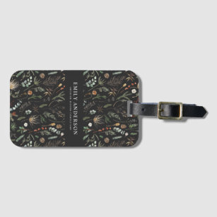 black modern botanical elegant contemporary  luggage tag