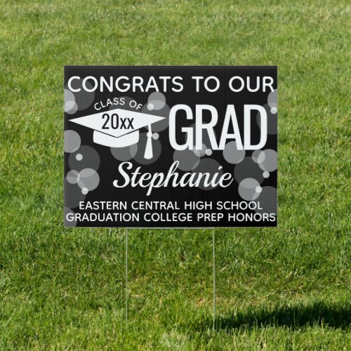 Black Modern Bubbles Congrats Graduation Yard Sign