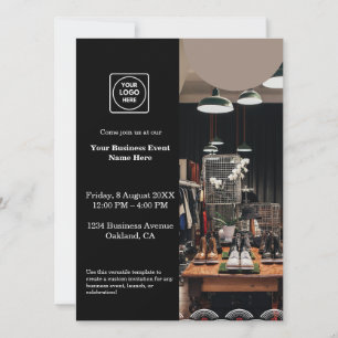 Black Modern Business Invitation   Custom photo 