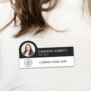 Black Modern Business Logo Photo Employee Name Tag