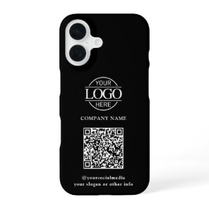 Black Modern Business Logo & QR Code Promotional iPhone 16 Case